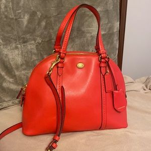Coach Coral/red peyton alma shaped satchel
